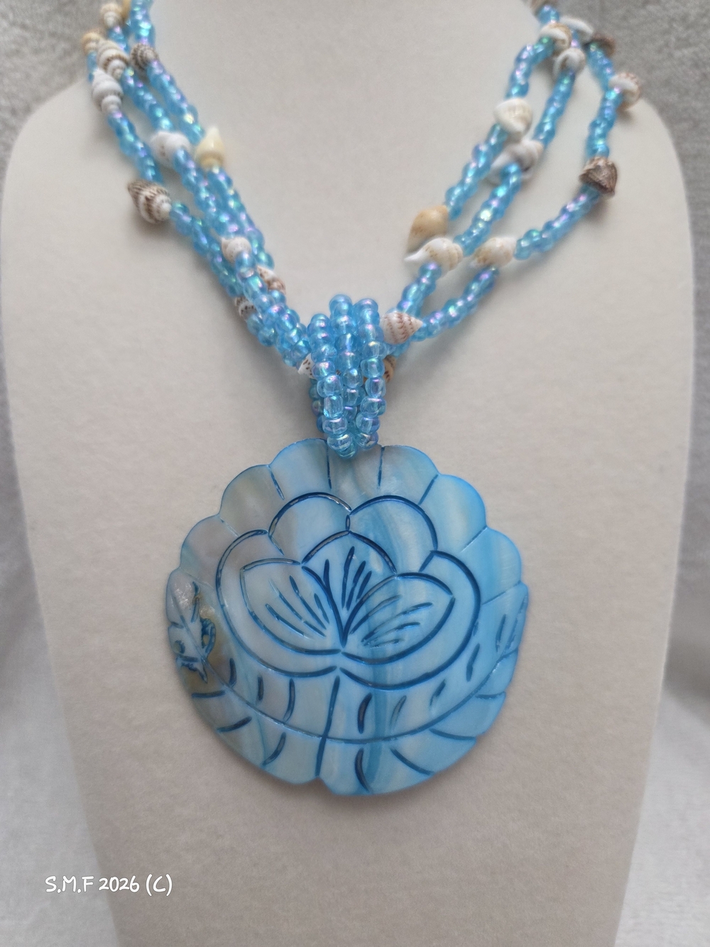 Ocean Blue Beaded Necklace (#2) with Shell Details